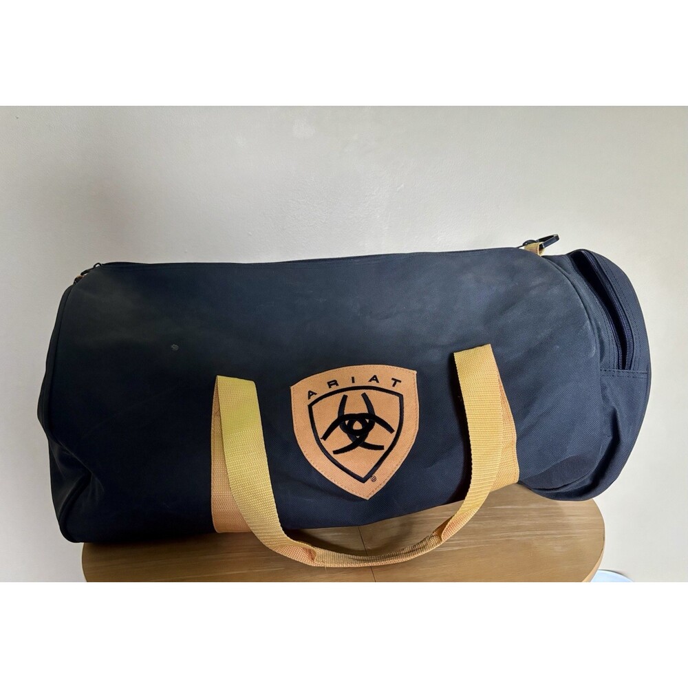 VTG Ariat Large Heavy Duty Duffle Bag Canvas Strap Shield Logo Western Gear Bag